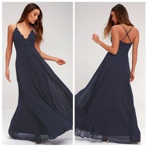 LULU’S Madalyn Navy Blue Lace Maxi Dress